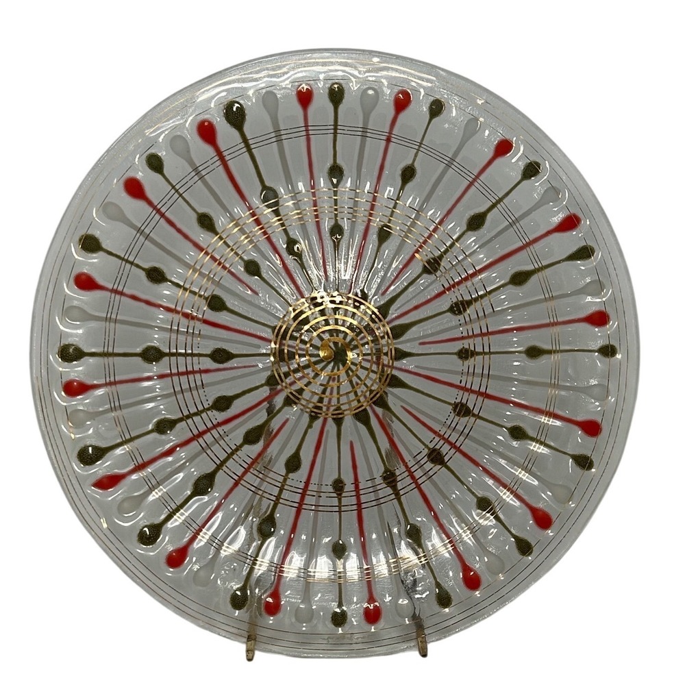 Vintage Higgins Fused Art Glass Atomic Starburst Charger Plate 11.5" MCM Signed
